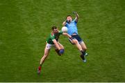 10 August 2019; Séamus O'Shea of Mayo in action against John Small of Dublin during the GAA Football All-Ireland Senior Championship Semi-Final match between Dublin and Mayo at Croke Park in Dublin. Photo by Daire Brennan/Sportsfile