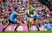 10 August 2019; Lee Keegan of Mayo in action against Michael Fitzsimons of Dublin on his way to score his side's first goal during the GAA Football All-Ireland Senior Championship Semi-Final match between Dublin and Mayo at Croke Park in Dublin. Photo by Sam Barnes/Sportsfile