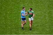 10 August 2019; Brian Fenton of Dublin shakes hands with Tom Parsons of Mayo after the GAA Football All-Ireland Senior Championship Semi-Final match between Dublin and Mayo at Croke Park in Dublin. Photo by Daire Brennan/Sportsfile