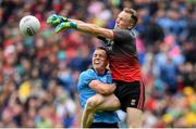 10 August 2019; Rob Hennelly of Mayo collides with Con O'Callaghan of Dublin during the GAA Football All-Ireland Senior Championship Semi-Final match between Dublin and Mayo at Croke Park in Dublin. Photo by Ramsey Cardy/Sportsfile