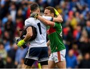10 August 2019; Dublin captain Stephen Cluxton and Andy Moran of Mayo after the GAA Football All-Ireland Senior Championship Semi-Final match between Dublin and Mayo at Croke Park in Dublin. Photo by Ray McManus/Sportsfile