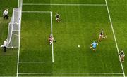 10 August 2019; Con O'Callaghan of Dublin shoots to score his side's second goal past Mayo goalkeeper Rob Hennelly during the GAA Football All-Ireland Senior Championship Semi-Final match between Dublin and Mayo at Croke Park in Dublin. Photo by Ramsey Cardy/Sportsfile