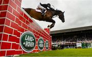 10 August 2019; Louis Deforche of Belgium, competing on Gladstone, during the Land Rover Puissance at the Stena Line Dublin Horse Show 2019 at the RDS in Dublin. Photo by Harry Murphy/Sportsfile