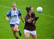 10 August 2019; Roisin Leonard of Galway in action against Mairead Wall of Waterford during the TG4 All-Ireland Ladies Football Senior Championship Quarter-Final match between Galway and Waterford at Glennon Brothers Pearse Park in Longford. Photo by Matt Browne/Sportsfile