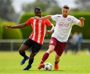 11 August 2019; Eoin Fowler of Killester Donnycarney in action against Tayem Dinamunenge of Lucan United during the Extra.ie FAI Cup First Round match between Lucan United and Killester Donnycarney at Celbridge Football Park in Kildare. Photo by Seb Daly/Sportsfile