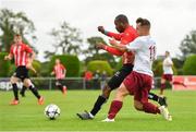 11 August 2019; Bobinel Mazono of Lucan United in action against Cian McMullan of Killester Donnycarney during the Extra.ie FAI Cup First Round match between Lucan United and Killester Donnycarney at Celbridge Football Park in Kildare. Photo by Seb Daly/Sportsfile