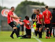 11 August 2019; Ajitola Sule of Lucan United celebrates after scoring his side's second goal during the Extra.ie FAI Cup First Round match between Lucan United and Killester Donnycarney at Celbridge Football Park in Kildare. Photo by Seb Daly/Sportsfile