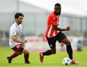 11 August 2019; Harmony Mercer of Lucan United in action against Eoin Rossi of Killester Donnycarney during the Extra.ie FAI Cup First Round match between Lucan United and Killester Donnycarney at Celbridge Football Park in Kildare. Photo by Seb Daly/Sportsfile