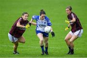 10 August 2019; Eimear Fennell of Waterford in action against Sinead Burke and Tracey Leonard of Galway during the TG4 All-Ireland Ladies Football Senior Championship Quarter-Final match between Galway and Waterford at Glennon Brothers Pearse Park in Longford. Photo by Matt Browne/Sportsfile