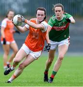 10 August 2019; Catherine Marley of Armaghin action against Ciara McManamon of Mayo during the TG4 All-Ireland Ladies Football Senior Championship Quarter-Final match between Mayo and Armagh at Glennon Brothers Pearse Park in Longford. Photo by Matt Browne/Sportsfile