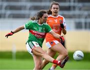 10 August 2019; Niamh Kelly of Mayo in action against Clodagh McCambridge of Armagh during the TG4 All-Ireland Ladies Football Senior Championship Quarter-Final match between Mayo and Armagh at Glennon Brothers Pearse Park in Longford. Photo by Matt Browne/Sportsfile