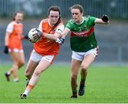 10 August 2019; Catherine Marley of Armaghin action against Ciara McManamon of Mayo during the TG4 All-Ireland Ladies Football Senior Championship Quarter-Final match between Mayo and Armagh at Glennon Brothers Pearse Park in Longford. Photo by Matt Browne/Sportsfile