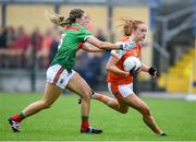 10 August 2019; Blaithin Mackin of Armaghin action against Danielle Caldwell of  Mayo during the TG4 All-Ireland Ladies Football Senior Championship Quarter-Final match between Mayo and Armagh at Glennon Brothers Pearse Park in Longford. Photo by Matt Browne/Sportsfile