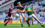 11 August 2019; Cian Hernon of Galway is tackled by Kieran O'Sullivan of Kerry during the Electric Ireland GAA Football All-Ireland Minor Championship Semi-Final match between Kerry and Galway at Croke Park in Dublin. Photo by Brendan Moran/Sportsfile