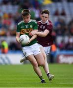 11 August 2019; Adam Curran of Kerry in action against Dylan Brady of Galway during the Electric Ireland GAA Football All-Ireland Minor Championship Semi-Final match between Kerry and Galway at Croke Park in Dublin. Photo by Ray McManus/Sportsfile