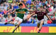 11 August 2019; Gearoid Hassett of Kerry in action against Jonathan McGrath of Galway during the Electric Ireland GAA Football All-Ireland Minor Championship Semi-Final match between Kerry and Galway at Croke Park in Dublin. Photo by Brendan Moran/Sportsfile