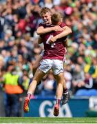 11 August 2019; Jonathan McGrath, left, and Liam Tevnan of Galway celebrate after the Electric Ireland GAA Football All-Ireland Minor Championship Semi-Final match between Kerry and Galway at Croke Park in Dublin. Photo by Brendan Moran/Sportsfile