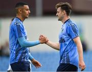 11 August 2019; Jason McClelland of UCD, right, is congratulated by team-mate Yoyo Mahdy after scoring his side's second goal during the Extra.ie FAI Cup First Round match between UCD and Letterkenny Rovers at UCD Bowl in Belfield, Dublin. Photo by Seb Daly/Sportsfile