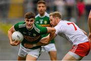 11 August 2019; Seán O'Shea of Kerry in action against Frank Burns of Tyrone during the GAA Football All-Ireland Senior Championship Semi-Final match between Kerry and Tyrone at Croke Park in Dublin. Photo by Ramsey Cardy/Sportsfile
