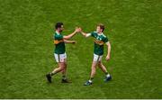 11 August 2019; Jack Sherwood, left, and Gavin White of Kerry celebrate after the GAA Football All-Ireland Senior Championship Semi-Final match between Kerry and Tyrone at Croke Park in Dublin. Photo by Daire Brennan/Sportsfile