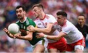 11 August 2019; Jack Sherwood of Kerry in action against Brian Kennedy and Connor McAliskey, right, of Tyrone during the GAA Football All-Ireland Senior Championship Semi-Final match between Kerry and Tyrone at Croke Park in Dublin. Photo by Stephen McCarthy/Sportsfile