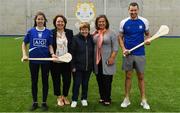 11 August 2019; Dublin duo hurler Eamonn Dillon and camogie player Siobhan Kehoe both from Naomh Fionbarra GAA Club are pictured with Community Credit Union representative Sue Callanan, Mary Lou McDonald TD and Naomh Fionnbarr chairperson Eilis Uí Longain at the launch of Community Credit Union’s 10-year sponsorship of the new ‘Community Park’ pitch at Naomh Fionnbarra GAA Club in Cabra, Dublin, marking the first day of Naomh Fionnbarra’s Festival Week 2019. Photo by Harry Murphy/Sportsfile