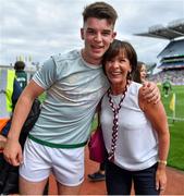 11 August 2019; Tomo Culhane of Galway celebrates with his mother Sinead after the Electric Ireland GAA Football All-Ireland Minor Championship Semi-Final match between Kerry and Galway at Croke Park in Dublin. Photo by Brendan Moran/Sportsfile