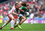 11 August 2019; Emma Lynch, Gilson NS, Oldcastle, Meath, representing Kerry, in action against Amy Jo Kierans, Latnamard, Smithborough, Monaghan, representing Tyrone, during the INTO Cumann na mBunscol GAA Respect Exhibition Go Games during the GAA Football All-Ireland Senior Championship Semi-Final match between Kerry and Tyrone at Croke Park in Dublin. Photo by Brendan Moran/Sportsfile