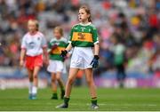 11 August 2019; Clara Casey, St Patrick’s PS, Pennyburn, 22 Racecourse Road, Derry, representing Kerry, during the INTO Cumann na mBunscol GAA Respect Exhibition Go Games during the GAA Football All-Ireland Senior Championship Semi-Final match between Kerry and Tyrone at Croke Park in Dublin. Photo by Eóin Noonan/Sportsfile