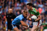 10 August 2019; Matthew Ruane of Mayo in action against Jonny Cooper of Dublin during the GAA Football All-Ireland Senior Championship Semi-Final match between Dublin and Mayo at Croke Park in Dublin. Photo by Sam Barnes/Sportsfile