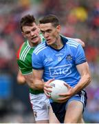 10 August 2019; Brian Fenton of Dublin in action against Matthew Ruane of Mayo during the GAA Football All-Ireland Senior Championship Semi-Final match between Dublin and Mayo at Croke Park in Dublin. Photo by Sam Barnes/Sportsfile