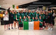 12 August 2019; Members of the Ireland basketball bronze medallist squad return from the FIBA U20 Women’s European Championships Division B Finals, held in Kosovo, at Dublin Airport in Dublin. Photo by Stephen McCarthy/Sportsfile