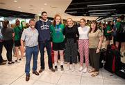 12 August 2019; Claire Melia of the Ireland basketball bronze medallist squad is greeted by family on her return from the FIBA U20 Women’s European Championships Division B Finals, held in Kosovo, at Dublin Airport in Dublin. Photo by Stephen McCarthy/Sportsfile