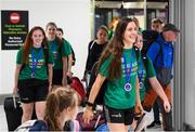 12 August 2019; Dayna Finn and fellow members of the Ireland basketball bronze medallist squad on their return from the FIBA U20 Women’s European Championships Division B Finals, held in Kosovo, at Dublin Airport in Dublin. Photo by Stephen McCarthy/Sportsfile