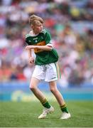 11 August 2019; Ronan Keavey, St. Joseph’s NS, Miltown Malbay, Clare, representing Kerry, during the INTO Cumann na mBunscol GAA Respect Exhibition Go Games at half-time of the GAA Football All-Ireland Senior Championship Semi-Final match between Kerry and Tyrone at Croke Park in Dublin. Photo by Stephen McCarthy/Sportsfile