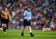 10 August 2019; Matilda McDaid, St Mary’s PS, Newtownbutler, Fermanagh, representing Dublin, during the INTO Cumann na mBunscol GAA Respect Exhibition Go Games during the GAA Football All-Ireland Senior Championship Semi-Final match between Dublin and Mayo at Croke Park in Dublin. Photo by Ray McManus/Sportsfile