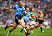 10 August 2019; Sophie English, Mount Anville PS, Stillorgan, Dublin, score a goal during the INTO Cumann na mBunscol GAA Respect Exhibition Go Games during the GAA Football All-Ireland Senior Championship Semi-Final match between Dublin and Mayo at Croke Park in Dublin. Photo by Ray McManus/Sportsfile