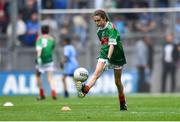 10 August 2019; Laura Duff, St. Teresa’s PS, Loughmacrory, Omagh, Tyrone, representing Mayo, during the INTO Cumann na mBunscol GAA Respect Exhibition Go Games during the GAA Football All-Ireland Senior Championship Semi-Final match between Dublin and Mayo at Croke Park in Dublin. Photo by Piaras Ó Mídheach/Sportsfile