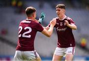 11 August 2019; Evan Nolan, right, and Conall Gallagher of Galway celebrate following the Electric Ireland GAA Football All-Ireland Minor Championship Semi-Final match between Kerry and Galway at Croke Park in Dublin. Photo by Stephen McCarthy/Sportsfile