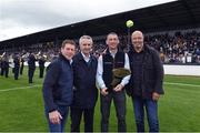 13 August 2019; Former Republic of Ireland player Paul McGrath, right, with, from left to right, Johnny Murtagh, Jim Bolger and Davy Russell at the eighth annual Hurling for Cancer Research, a celebrity hurling match in aid of the Irish Cancer Society in St Conleth’s Park, Newbridge. The event, organised by legendary racehorse trainer Jim Bolger and National Hunt jockey Davy Russell, has raised €830,000 to date to fund the Irish Cancer Society’s innovative cancer research projects. The final score was: Jim Bolger’s Best: 15, Davy Russell’s Stars 15. St Conleth’s Park, Newbridge, Co Kildare. Photo by Matt Browne/Sportsfile