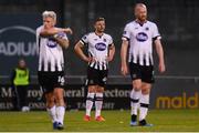 13 August 2019; Dundalk players, from left, Seán Murray, Andy Boyle and Chris Shields react after their side concede their second goal during the UEFA Europa League 3rd Qualifying Round 2nd Leg match between Dundalk and SK Slovan Bratislava at Tallaght Stadium in Tallaght, Dublin. Photo by Stephen McCarthy/Sportsfile