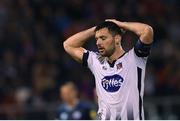 13 August 2019; Patrick Hoban of Dundalk reacts after missing a penalty during the UEFA Europa League 3rd Qualifying Round 2nd Leg match between Dundalk and SK Slovan Bratislava at Tallaght Stadium in Tallaght, Dublin. Photo by Eóin Noonan/Sportsfile