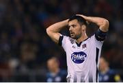 13 August 2019; Patrick Hoban of Dundalk reacts after missing a penalty during the UEFA Europa League 3rd Qualifying Round 2nd Leg match between Dundalk and SK Slovan Bratislava at Tallaght Stadium in Tallaght, Dublin. Photo by Eóin Noonan/Sportsfile