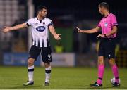 13 August 2019; Patrick Hoban of Dundalk contests a decision with referee Robert Schörgenhofer during the UEFA Europa League 3rd Qualifying Round 2nd Leg match between Dundalk and SK Slovan Bratislava at Tallaght Stadium in Tallaght, Dublin. Photo by Eóin Noonan/Sportsfile