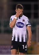 13 August 2019; Dane Massey of Dundalk reacts after the UEFA Europa League 3rd Qualifying Round 2nd Leg match between Dundalk and SK Slovan Bratislava at Tallaght Stadium in Tallaght, Dublin. Photo by Eóin Noonan/Sportsfile