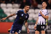 13 August 2019; Erik Daniel of Slovan Bratislava celebrates after scoring his side's third goal during the UEFA Europa League 3rd Qualifying Round 2nd Leg match between Dundalk and SK Slovan Bratislava at Tallaght Stadium in Tallaght, Dublin. Photo by Stephen McCarthy/Sportsfile