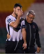 13 August 2019; Patrick Hoban of Dundalk is consoled by first team coach John Gill after the UEFA Europa League 3rd Qualifying Round 2nd Leg match between Dundalk and SK Slovan Bratislava at Tallaght Stadium in Tallaght, Dublin. Photo by Eóin Noonan/Sportsfile