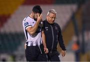 13 August 2019; Patrick Hoban of Dundalk is consoled by first team coach John Gill after the UEFA Europa League 3rd Qualifying Round 2nd Leg match between Dundalk and SK Slovan Bratislava at Tallaght Stadium in Tallaght, Dublin. Photo by Eóin Noonan/Sportsfile