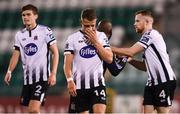 13 August 2019; Dane Massey, centre, of Dundalk reacts following the UEFA Europa League 3rd Qualifying Round 2nd Leg match between Dundalk and SK Slovan Bratislava at Tallaght Stadium in Tallaght, Dublin. Photo by Stephen McCarthy/Sportsfile