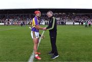 13 August 2019; Lee Chin of team Jim Bolger with match referee Jimmy Barry-Murphy before the eighth annual Hurling for Cancer Research, a celebrity hurling match in aid of the Irish Cancer Society in St Conleth’s Park, Newbridge. The event, organised by legendary racehorse trainer Jim Bolger and National Hunt jockey Davy Russell, has raised €830,000 to date to fund the Irish Cancer Society’s innovative cancer research projects. The final score was: Jim Bolger’s Best: 15, Davy Russell’s Stars 15. St Conleth’s Park, Newbridge, Co Kildare. Photo by Matt Browne/Sportsfile